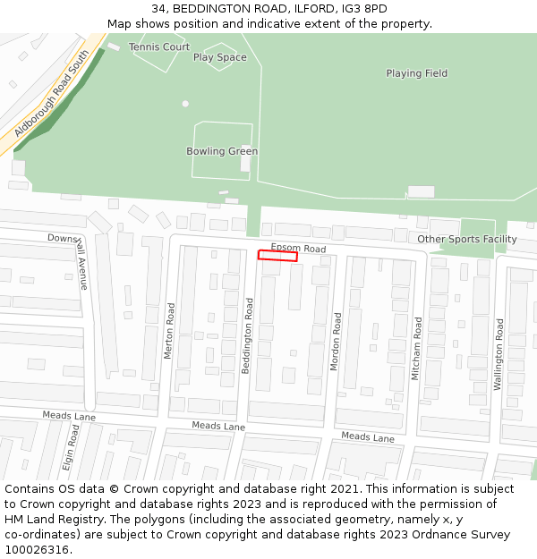 34, BEDDINGTON ROAD, ILFORD, IG3 8PD: Location map and indicative extent of plot