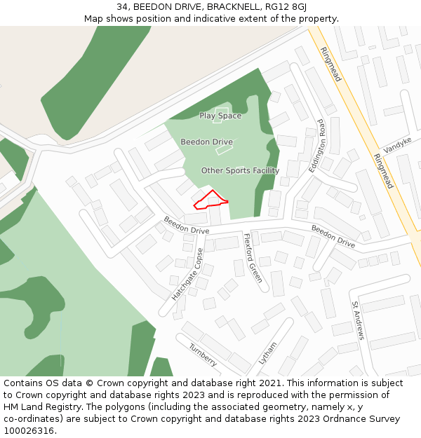 34, BEEDON DRIVE, BRACKNELL, RG12 8GJ: Location map and indicative extent of plot