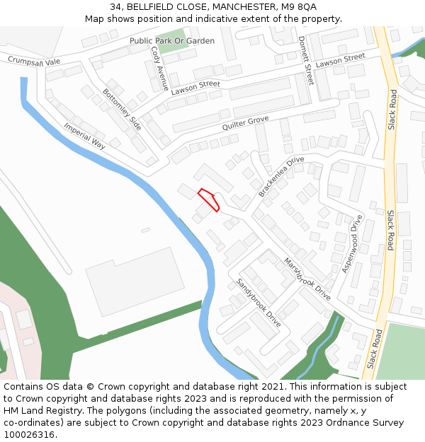 34, BELLFIELD CLOSE, MANCHESTER, M9 8QA: Location map and indicative extent of plot