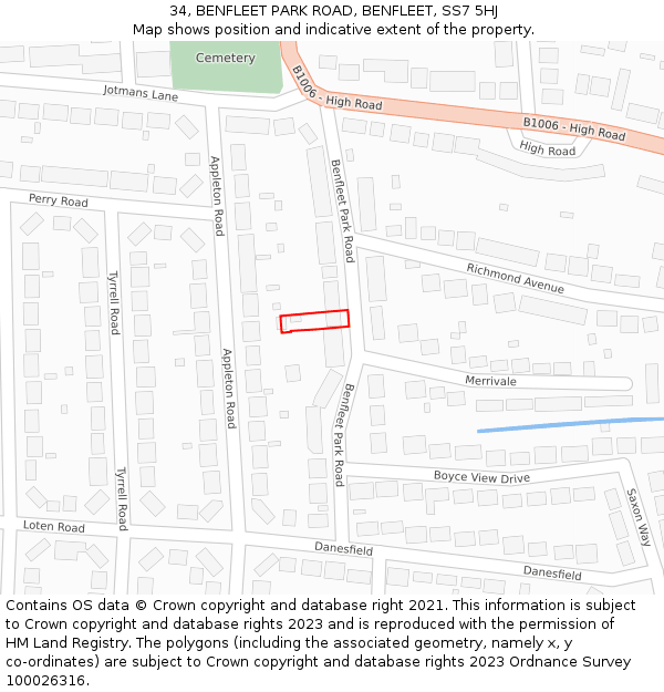 34, BENFLEET PARK ROAD, BENFLEET, SS7 5HJ: Location map and indicative extent of plot