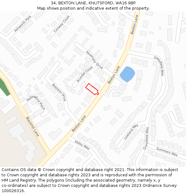 34, BEXTON LANE, KNUTSFORD, WA16 9BP: Location map and indicative extent of plot