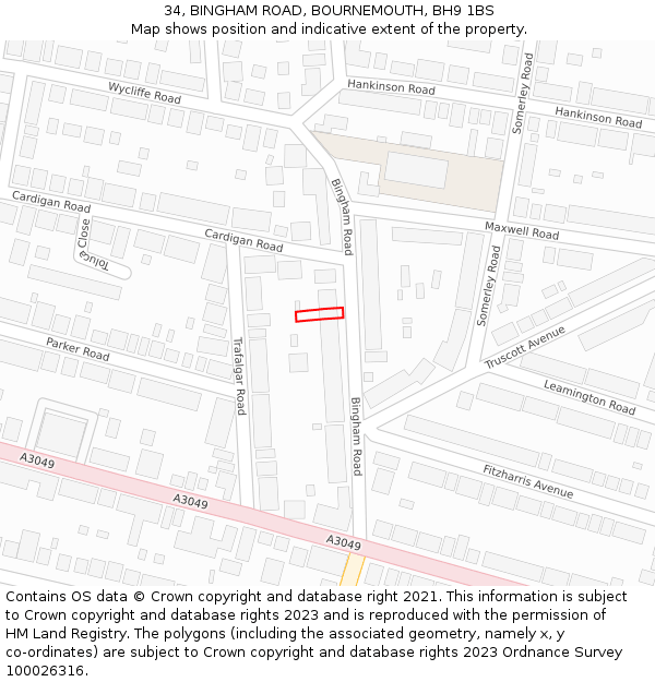 34, BINGHAM ROAD, BOURNEMOUTH, BH9 1BS: Location map and indicative extent of plot