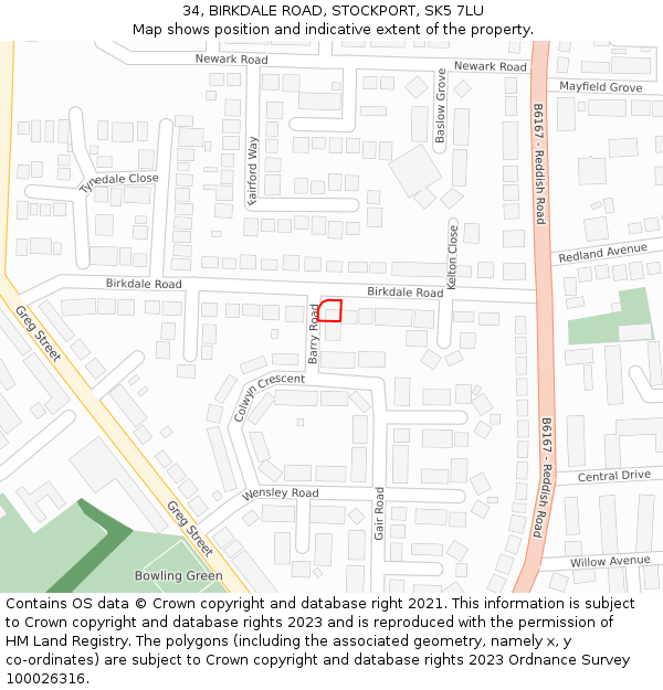 34, BIRKDALE ROAD, STOCKPORT, SK5 7LU: Location map and indicative extent of plot