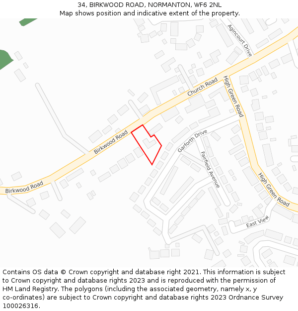 34, BIRKWOOD ROAD, NORMANTON, WF6 2NL: Location map and indicative extent of plot