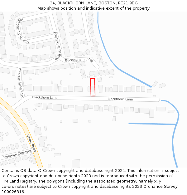 34, BLACKTHORN LANE, BOSTON, PE21 9BG: Location map and indicative extent of plot