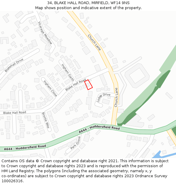 34, BLAKE HALL ROAD, MIRFIELD, WF14 9NS: Location map and indicative extent of plot