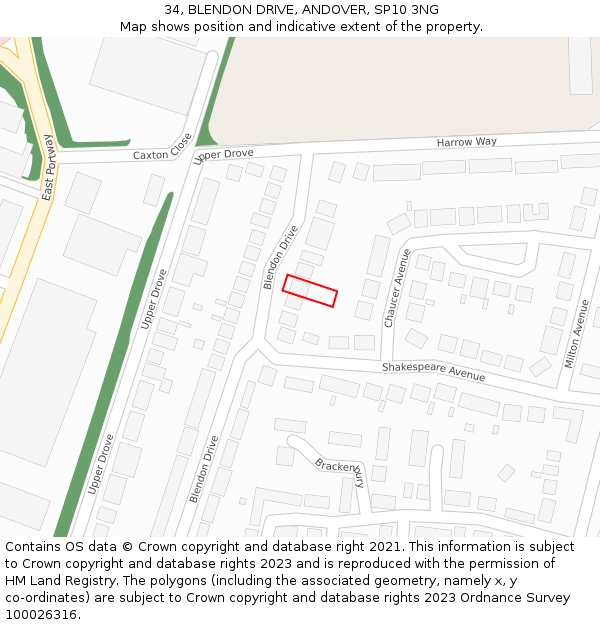 34, BLENDON DRIVE, ANDOVER, SP10 3NG: Location map and indicative extent of plot