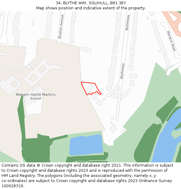 34, BLYTHE WAY, SOLIHULL, B91 3EY: Location map and indicative extent of plot