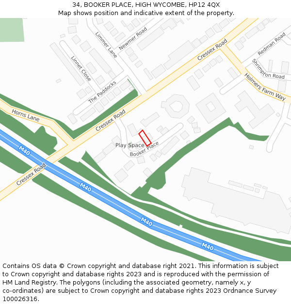 34, BOOKER PLACE, HIGH WYCOMBE, HP12 4QX: Location map and indicative extent of plot