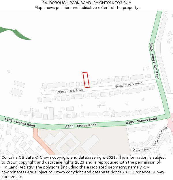 34, BOROUGH PARK ROAD, PAIGNTON, TQ3 3UA: Location map and indicative extent of plot