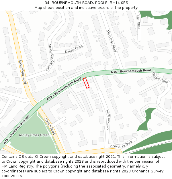 34, BOURNEMOUTH ROAD, POOLE, BH14 0ES: Location map and indicative extent of plot