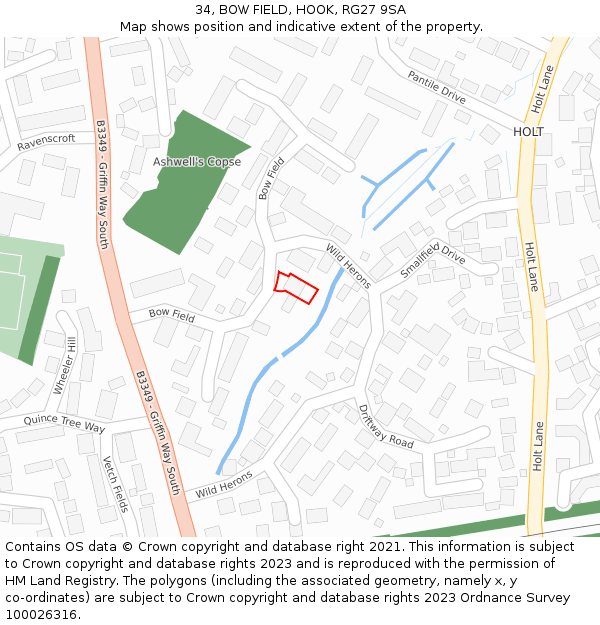 34, BOW FIELD, HOOK, RG27 9SA: Location map and indicative extent of plot