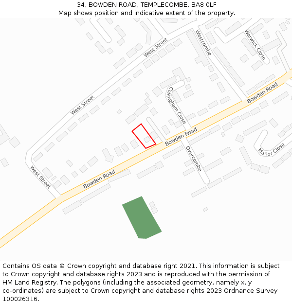 34, BOWDEN ROAD, TEMPLECOMBE, BA8 0LF: Location map and indicative extent of plot