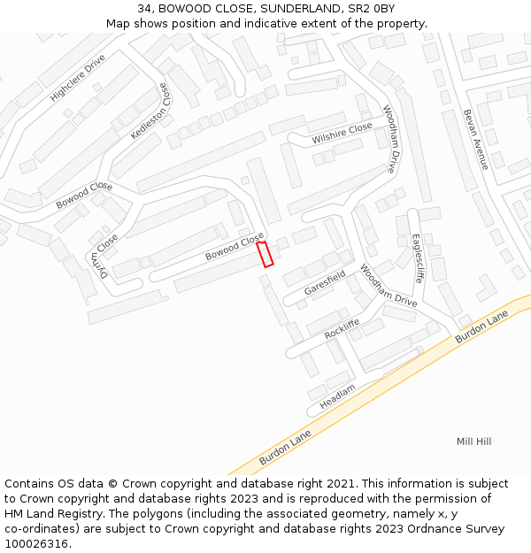 34, BOWOOD CLOSE, SUNDERLAND, SR2 0BY: Location map and indicative extent of plot