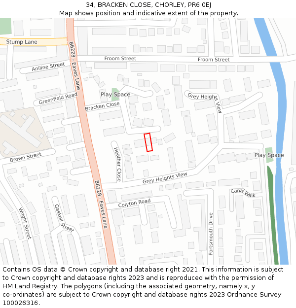 34, BRACKEN CLOSE, CHORLEY, PR6 0EJ: Location map and indicative extent of plot