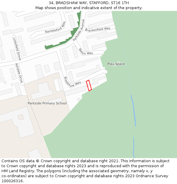 34, BRADSHAW WAY, STAFFORD, ST16 1TH: Location map and indicative extent of plot