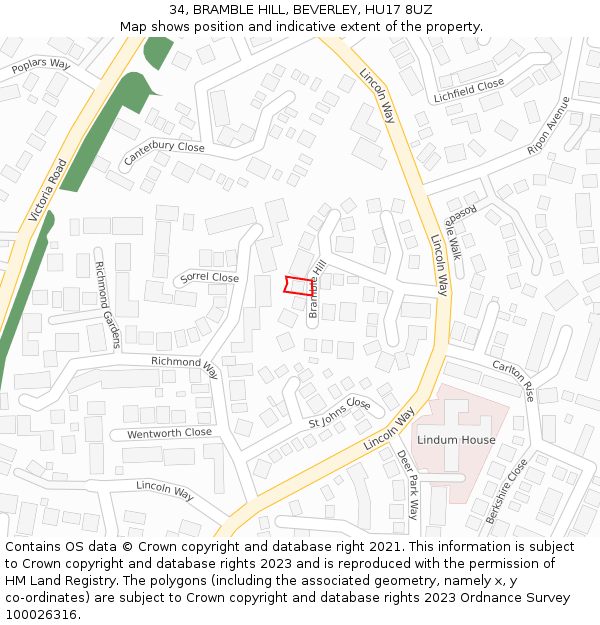 34, BRAMBLE HILL, BEVERLEY, HU17 8UZ: Location map and indicative extent of plot