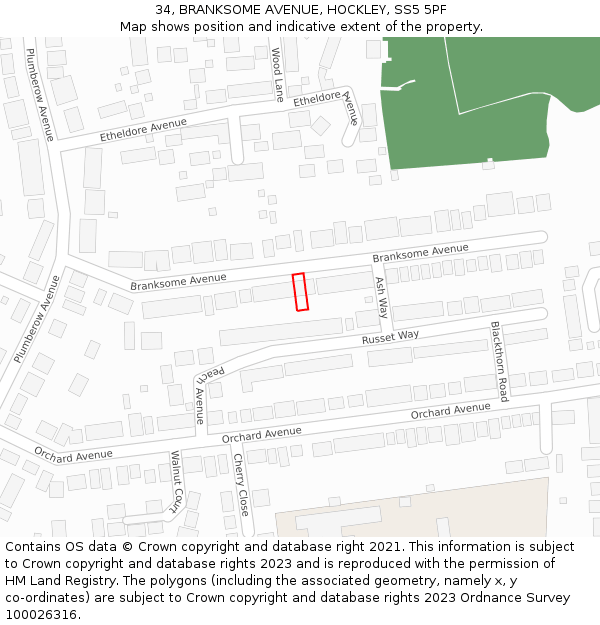 34, BRANKSOME AVENUE, HOCKLEY, SS5 5PF: Location map and indicative extent of plot