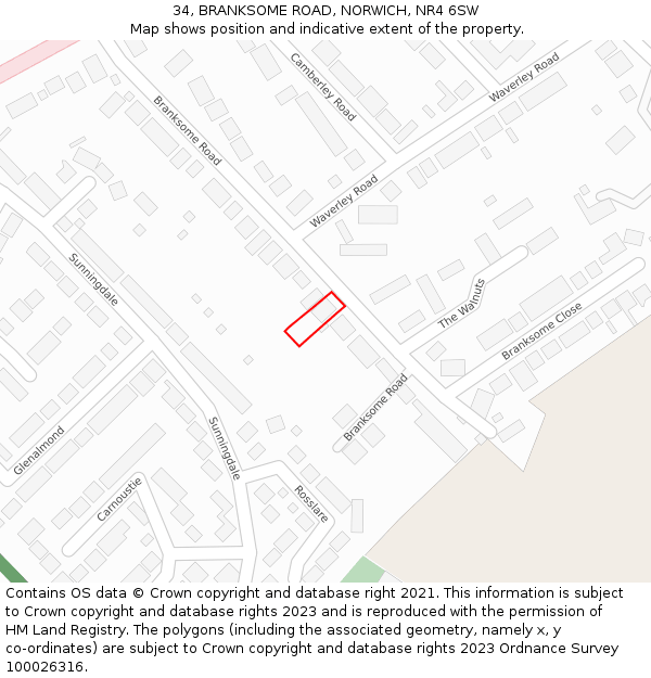 34, BRANKSOME ROAD, NORWICH, NR4 6SW: Location map and indicative extent of plot