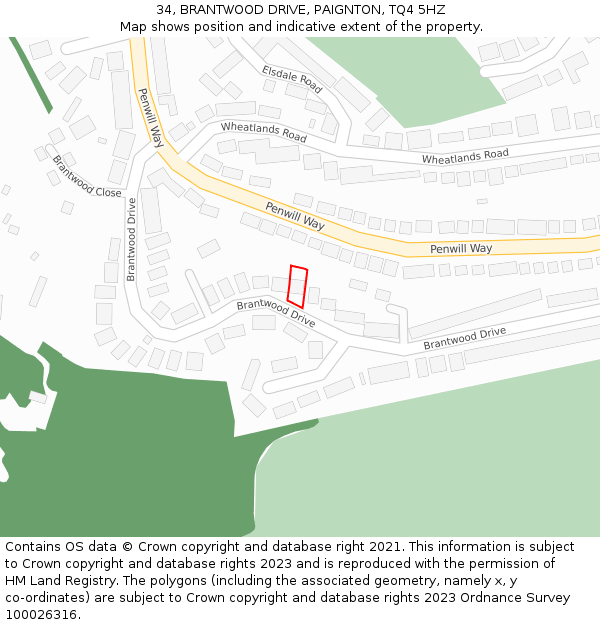 34, BRANTWOOD DRIVE, PAIGNTON, TQ4 5HZ: Location map and indicative extent of plot