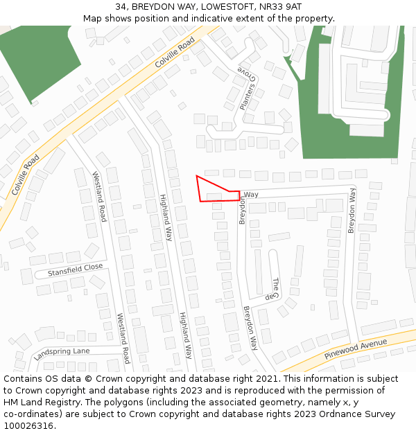34, BREYDON WAY, LOWESTOFT, NR33 9AT: Location map and indicative extent of plot