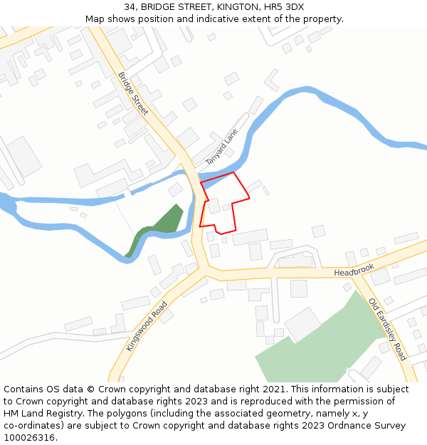 34, BRIDGE STREET, KINGTON, HR5 3DX: Location map and indicative extent of plot