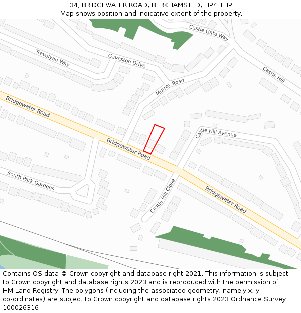 34, BRIDGEWATER ROAD, BERKHAMSTED, HP4 1HP: Location map and indicative extent of plot