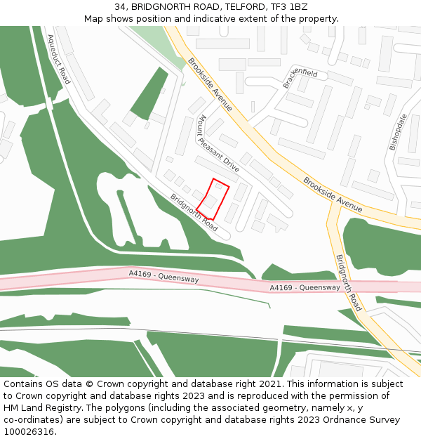 34, BRIDGNORTH ROAD, TELFORD, TF3 1BZ: Location map and indicative extent of plot