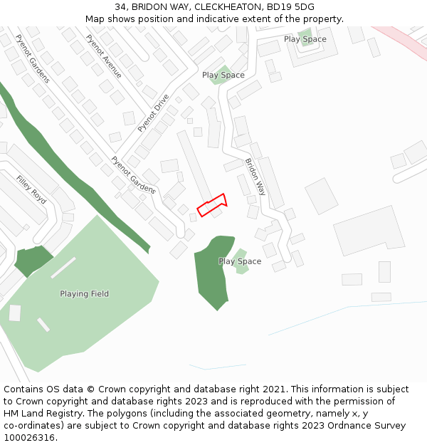 34, BRIDON WAY, CLECKHEATON, BD19 5DG: Location map and indicative extent of plot