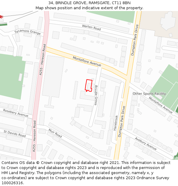 34, BRINDLE GROVE, RAMSGATE, CT11 8BN: Location map and indicative extent of plot