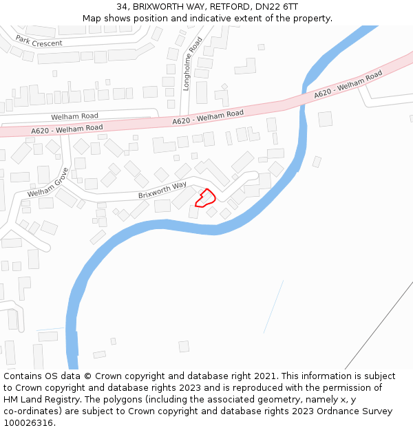 34, BRIXWORTH WAY, RETFORD, DN22 6TT: Location map and indicative extent of plot