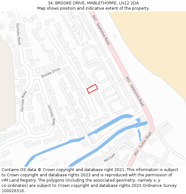 34, BROOKE DRIVE, MABLETHORPE, LN12 2DA: Location map and indicative extent of plot