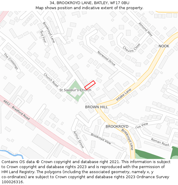 34, BROOKROYD LANE, BATLEY, WF17 0BU: Location map and indicative extent of plot