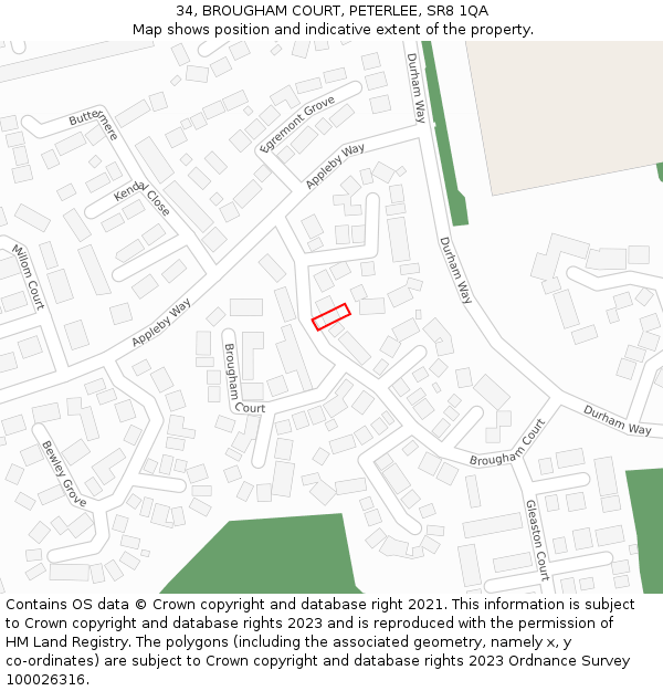 34, BROUGHAM COURT, PETERLEE, SR8 1QA: Location map and indicative extent of plot