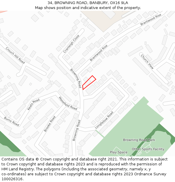 34, BROWNING ROAD, BANBURY, OX16 9LA: Location map and indicative extent of plot