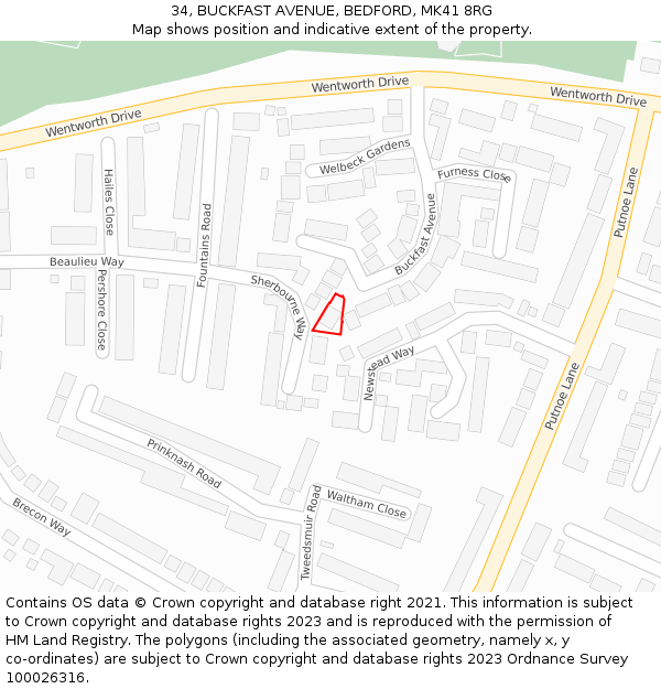 34, BUCKFAST AVENUE, BEDFORD, MK41 8RG: Location map and indicative extent of plot