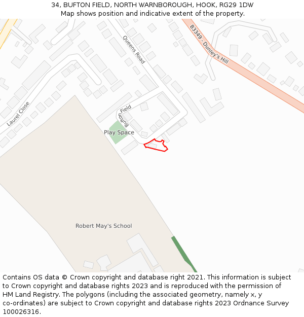 34, BUFTON FIELD, NORTH WARNBOROUGH, HOOK, RG29 1DW: Location map and indicative extent of plot