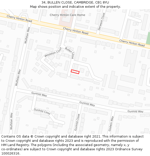 34, BULLEN CLOSE, CAMBRIDGE, CB1 8YU: Location map and indicative extent of plot