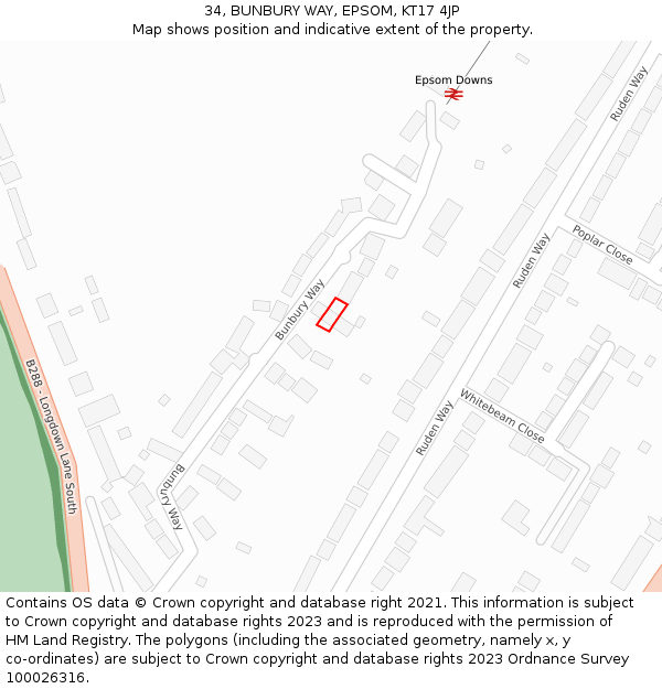 34, BUNBURY WAY, EPSOM, KT17 4JP: Location map and indicative extent of plot
