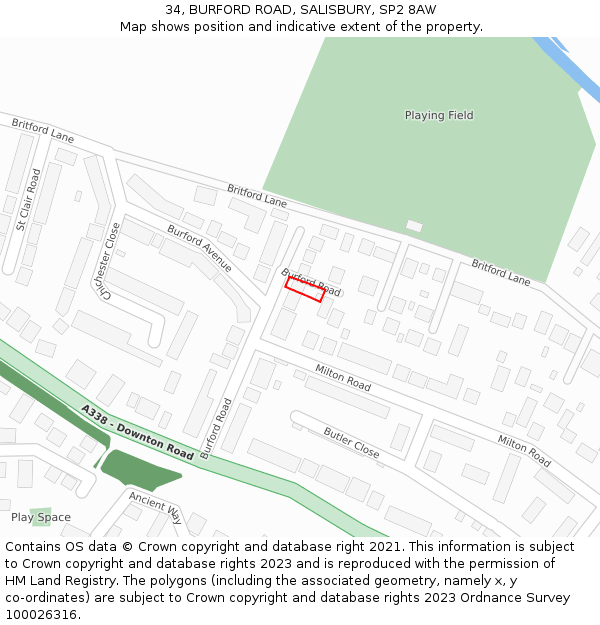 34, BURFORD ROAD, SALISBURY, SP2 8AW: Location map and indicative extent of plot