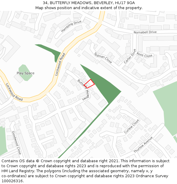34, BUTTERFLY MEADOWS, BEVERLEY, HU17 9GA: Location map and indicative extent of plot
