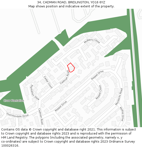 34, CADMAN ROAD, BRIDLINGTON, YO16 6YZ: Location map and indicative extent of plot