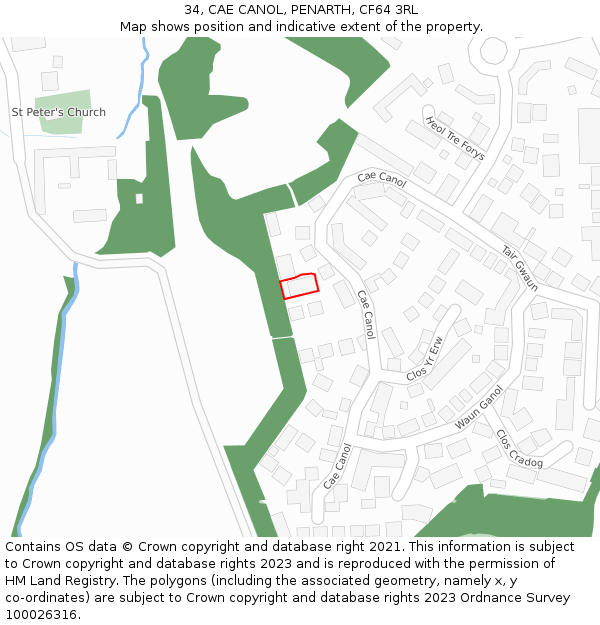 34, CAE CANOL, PENARTH, CF64 3RL: Location map and indicative extent of plot