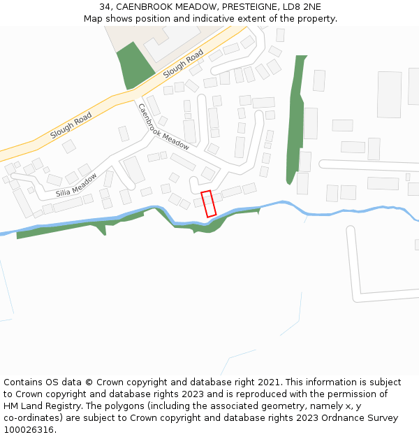 34, CAENBROOK MEADOW, PRESTEIGNE, LD8 2NE: Location map and indicative extent of plot