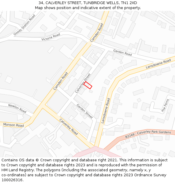 34, CALVERLEY STREET, TUNBRIDGE WELLS, TN1 2XD: Location map and indicative extent of plot