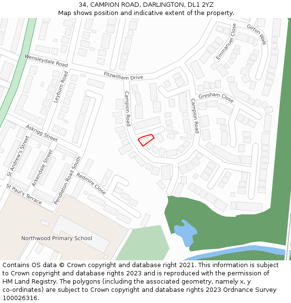 34, CAMPION ROAD, DARLINGTON, DL1 2YZ: Location map and indicative extent of plot