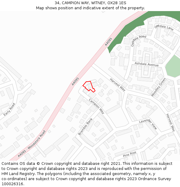 34, CAMPION WAY, WITNEY, OX28 1ES: Location map and indicative extent of plot