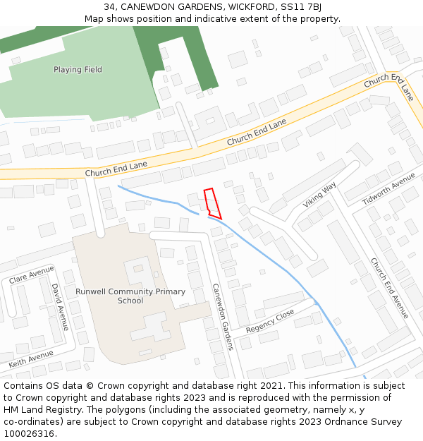 34, CANEWDON GARDENS, WICKFORD, SS11 7BJ: Location map and indicative extent of plot