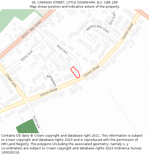 34, CANNON STREET, LITTLE DOWNHAM, ELY, CB6 2SR: Location map and indicative extent of plot