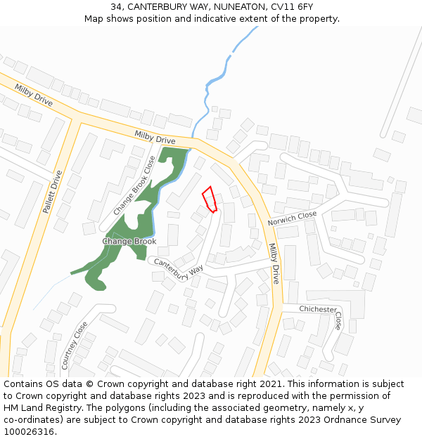 34, CANTERBURY WAY, NUNEATON, CV11 6FY: Location map and indicative extent of plot